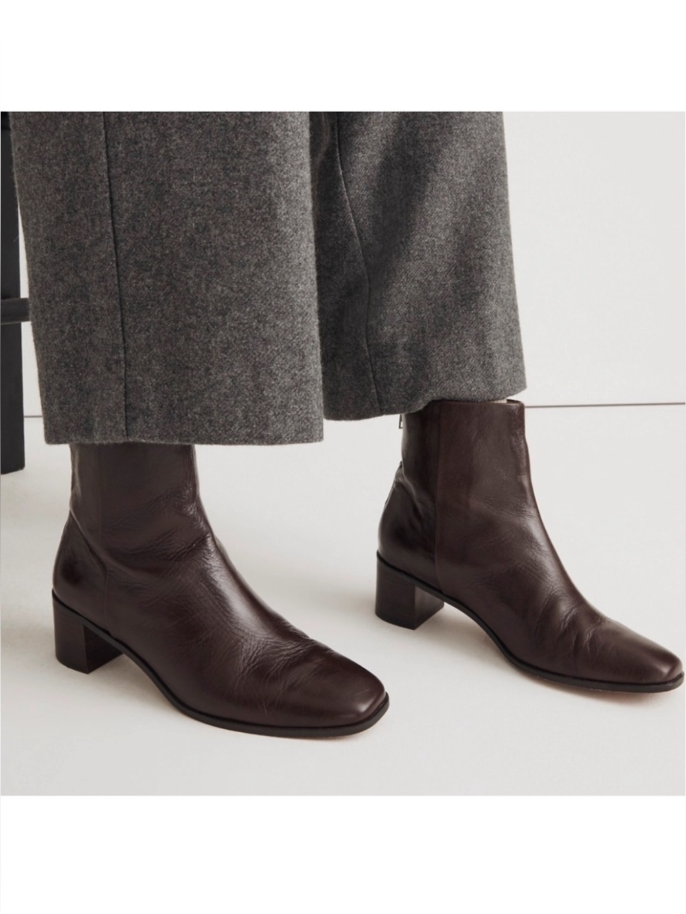 Madewell Essex Square Toe Ankle Boots Chocolate Raisin Size 7.5 Crinkle Patent